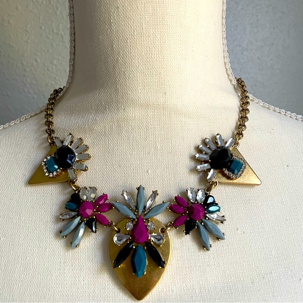 J.Crew Multi Colored Rhinestone Statement Necklace - image 1